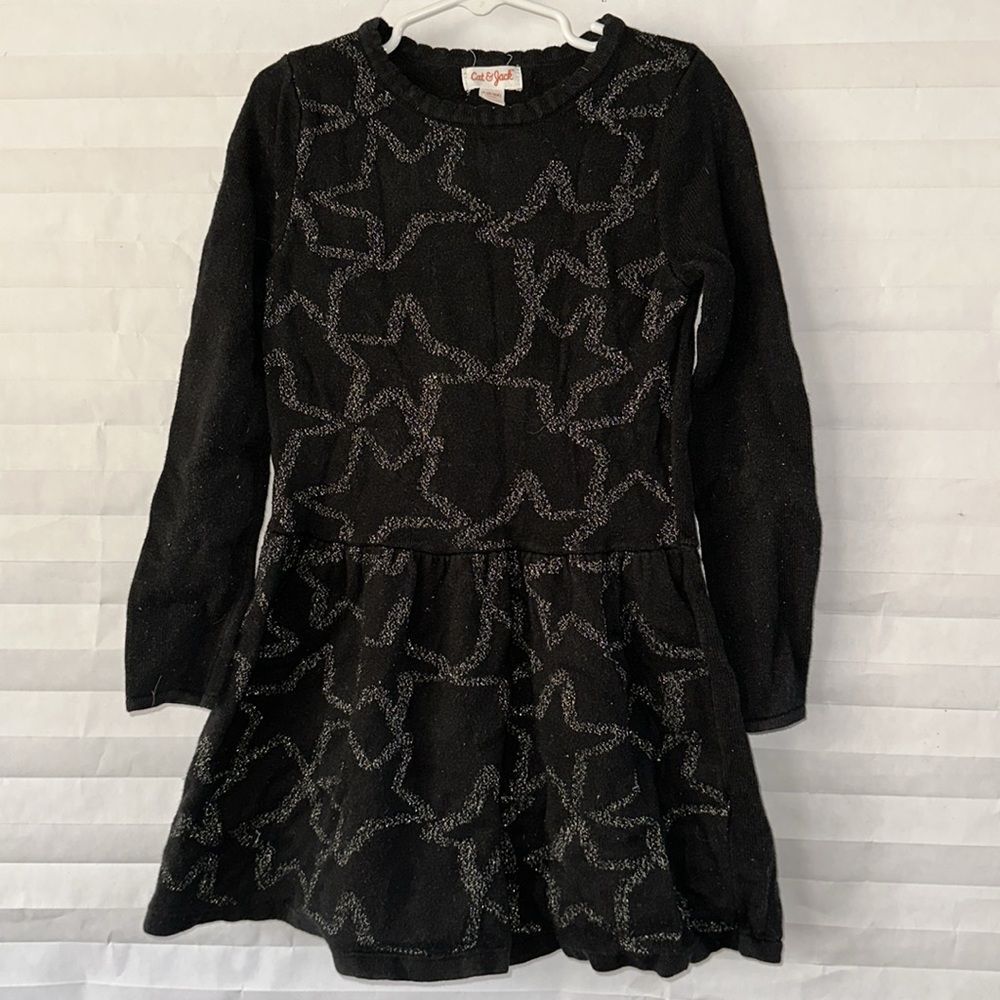 Cat & Jack Girls Black Silver Knit Dress Size 6/6X Sparkly Holiday Party Outfit